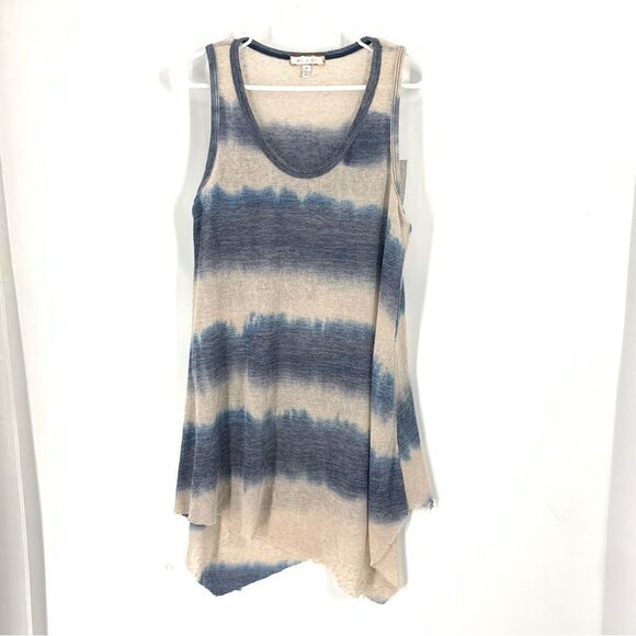 Eri & ali Blue and Beige Tank Top Tie Dye Tunic Swim Cover - Picture 1 of 11